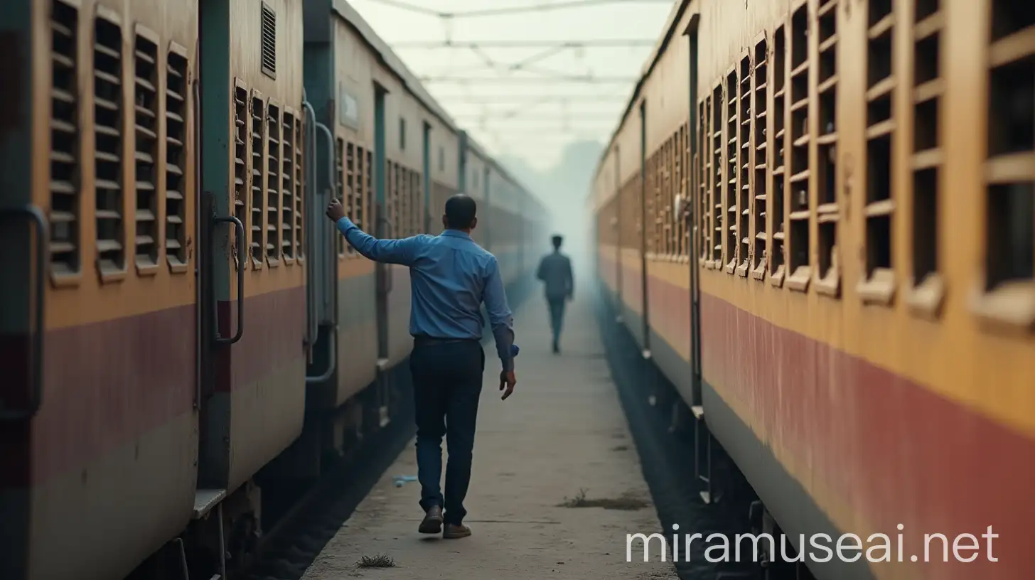 Indian Man Exiting a Train Platform in India