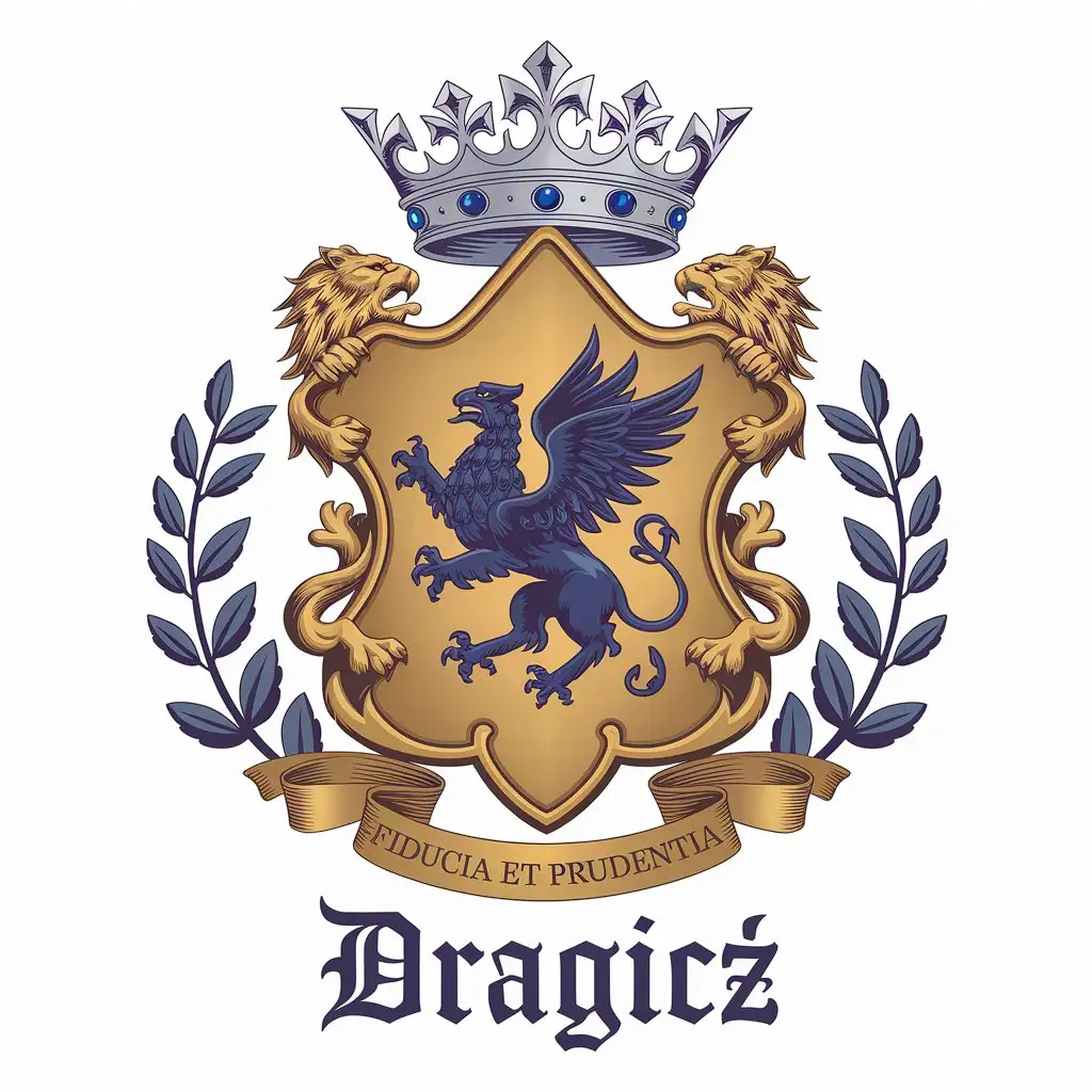 LOGO-Design-For-Baron-von-Dragic-Heraldic-Crest-with-Griffin-Crown-and-Motto