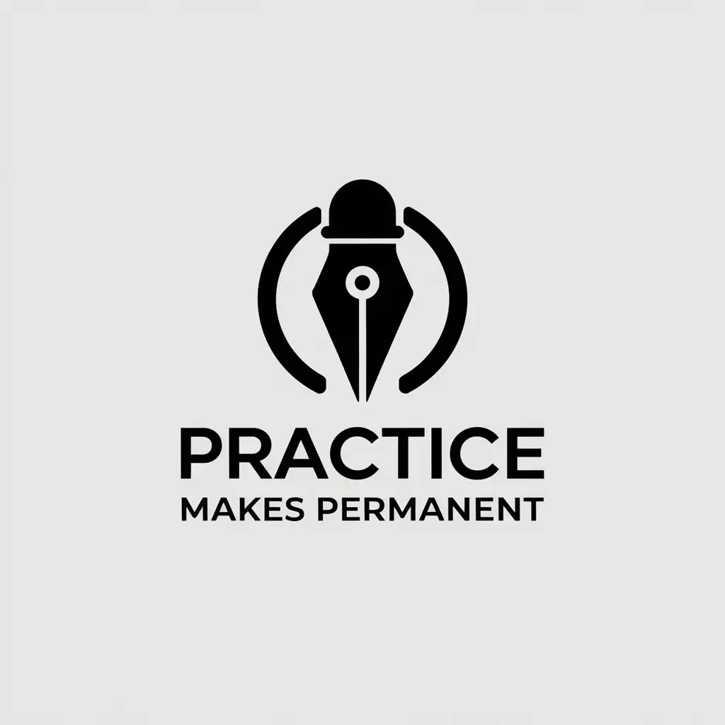 LOGO Design For Practice Makes Permanent Minimalist Pen and Infinity Symbol in Monochrome