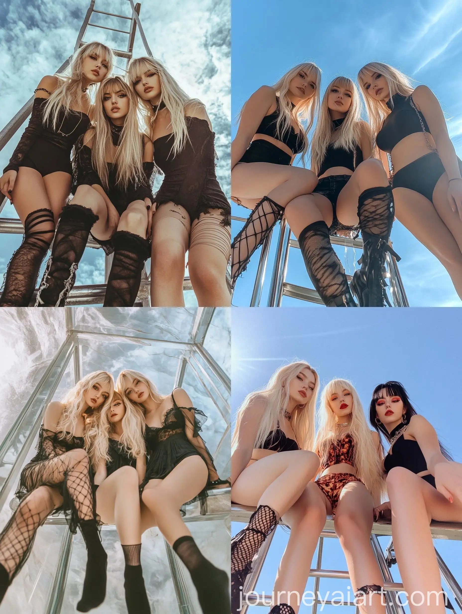 Three-Women-in-Black-Dresses-Taking-Natural-Skyview-Selfies