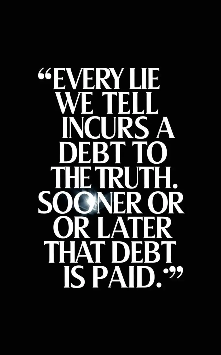 create a wallpaper with black background Quoting "Every lie we tell incurs a debt to the truth. Sooner or later that debt is paid" with arial font
