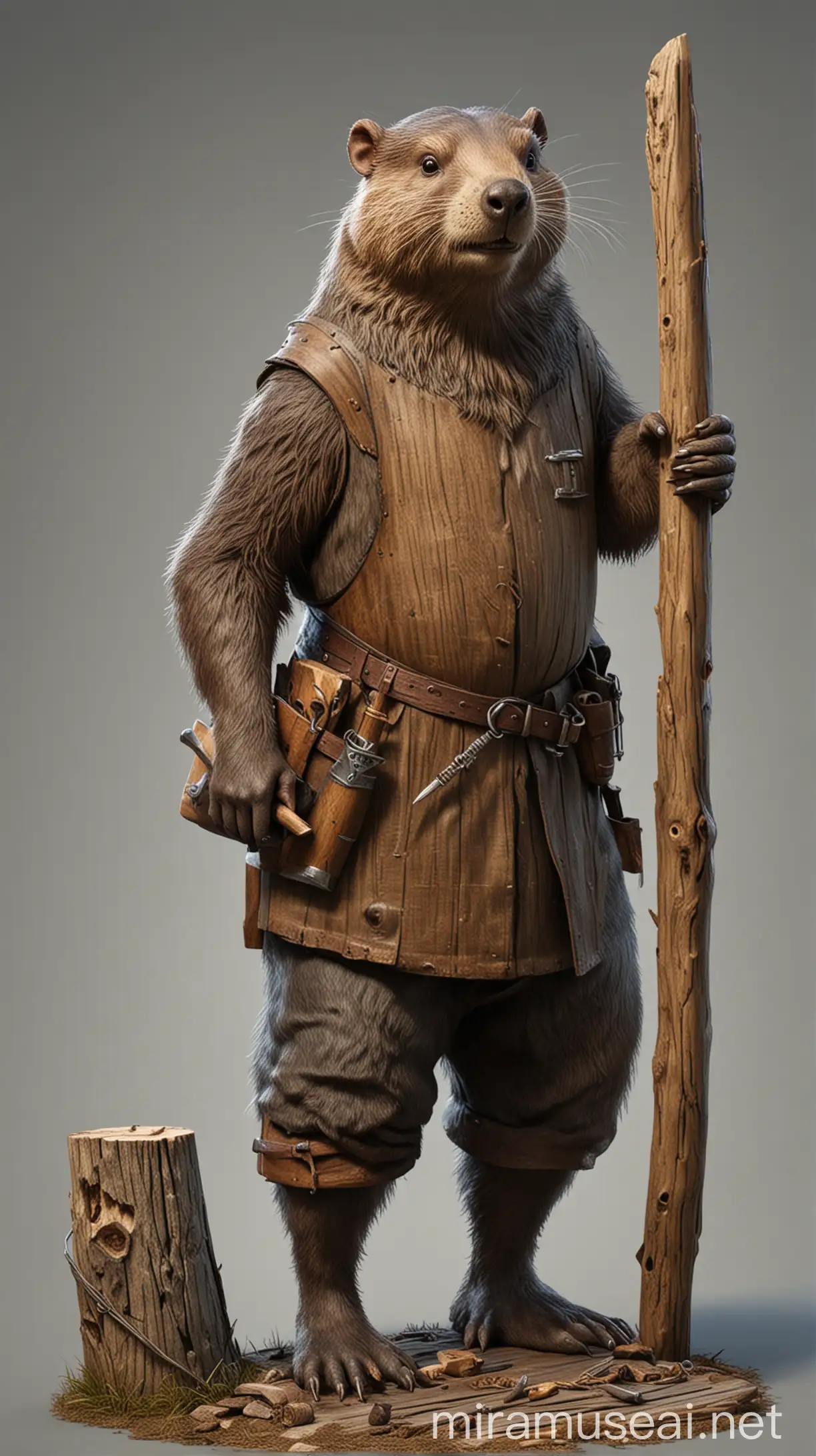 Realistic Medieval Beaver Carpenter in Full Height