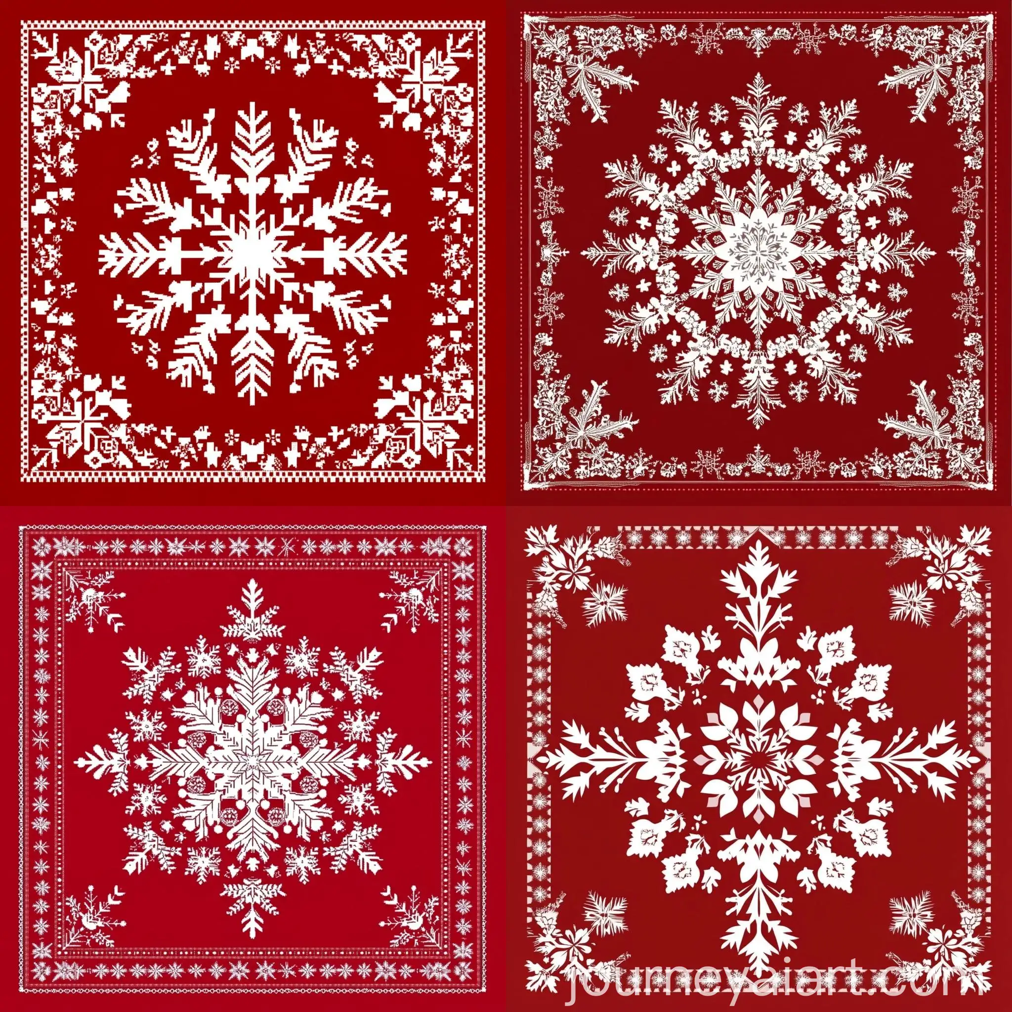 Soviet-Red-Rug-Ornament-with-White-Snowflakes