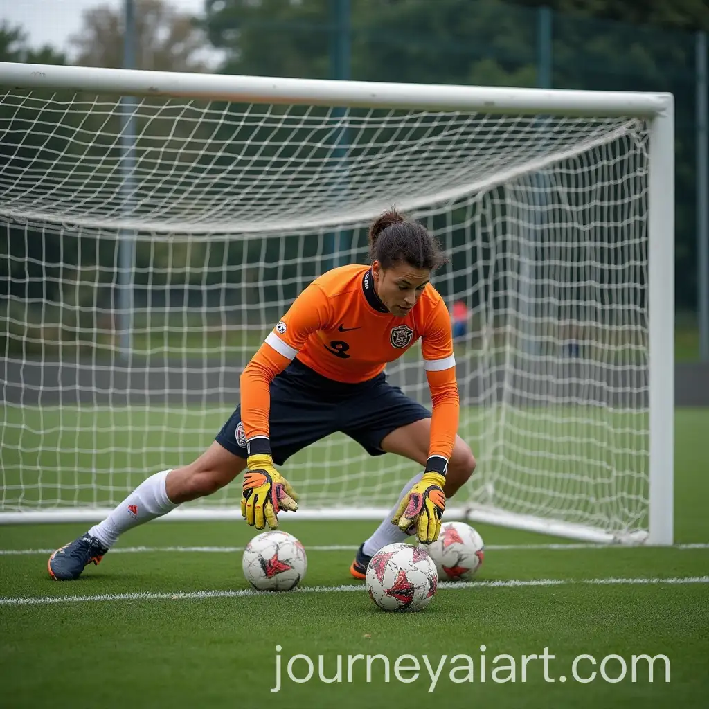 Goalkeeper-Collecting-Eight-Balls-in-Soccer-Net