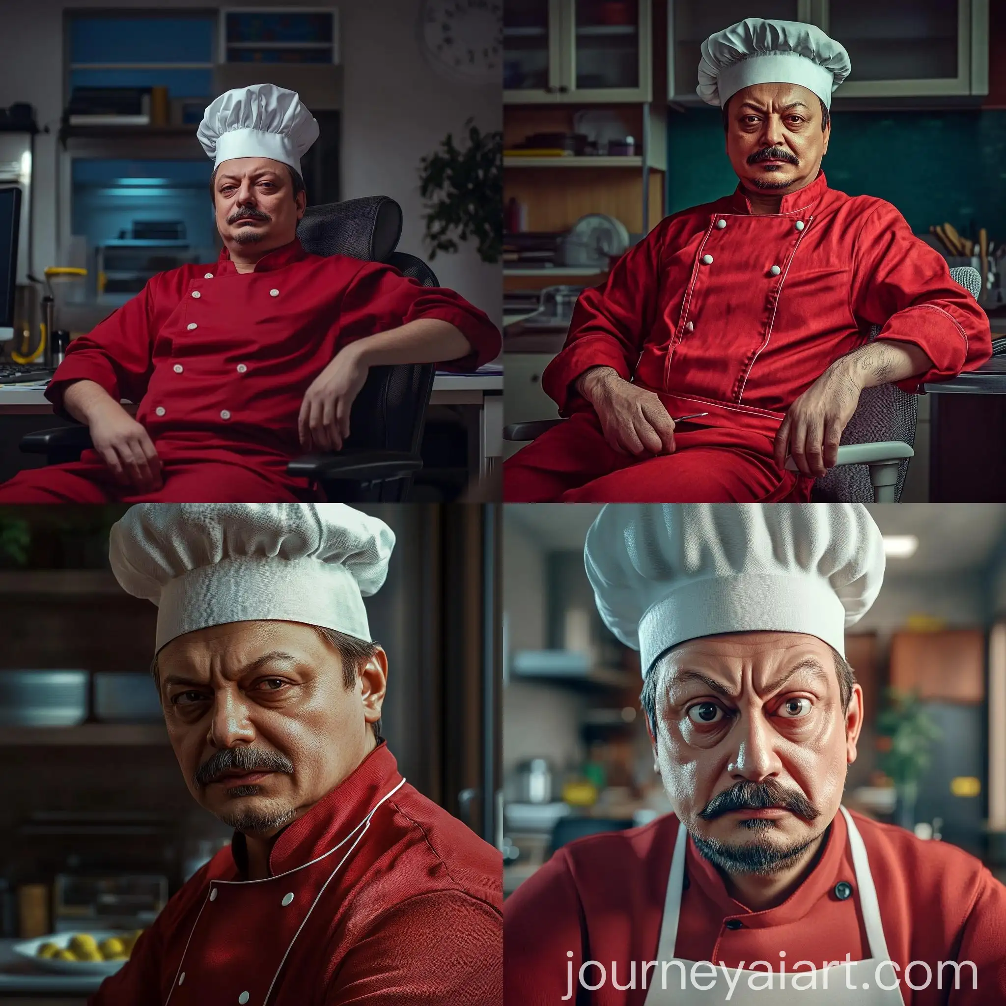 Chef-in-Red-Chefs-Clothes-with-White-Hat-Realistic-Portrait
