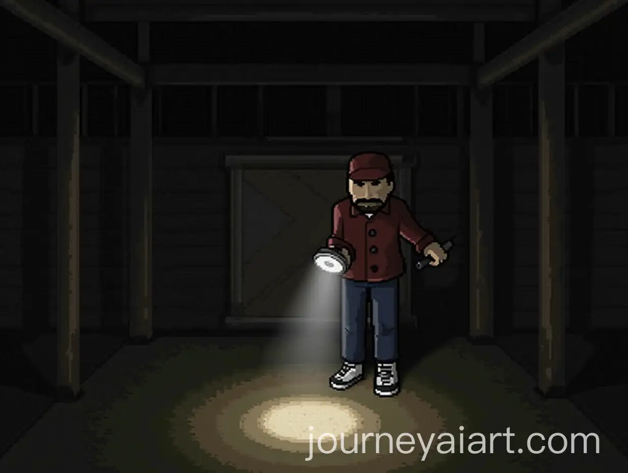 Young-Man-Guarding-Barn-at-Night-with-Machete-and-Flashlight