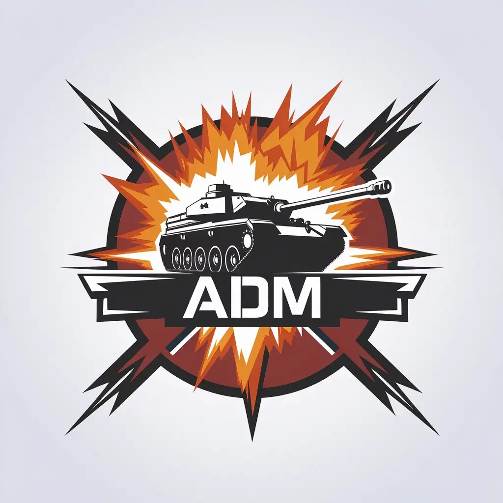 LOGO Design for ADM Vector Logo with Tank Symbol and Explosive Background in Minimalistic Style