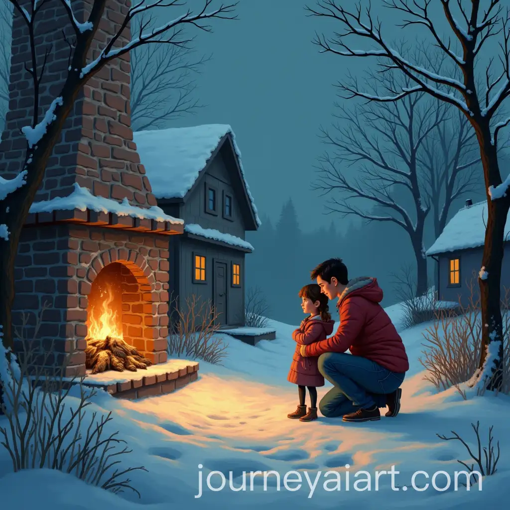 Young-Girl-Finding-Comfort-in-Her-Parents-Love-by-the-Fireplace