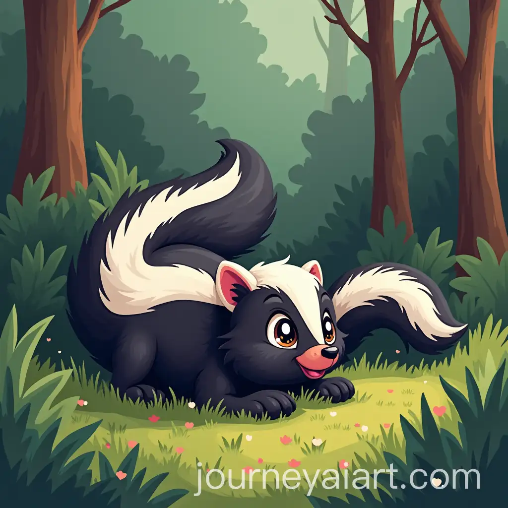 Cartoon-Skunk-Laying-in-the-Bushes