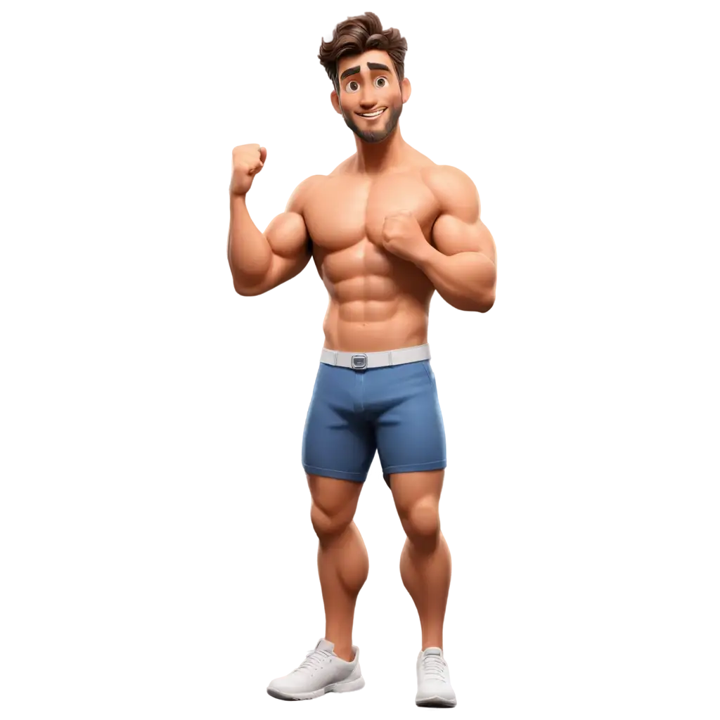 HighQuality-PNG-Cartoon-Illustration-of-a-Handsome-Shirtless-Man-Flexing-Muscles