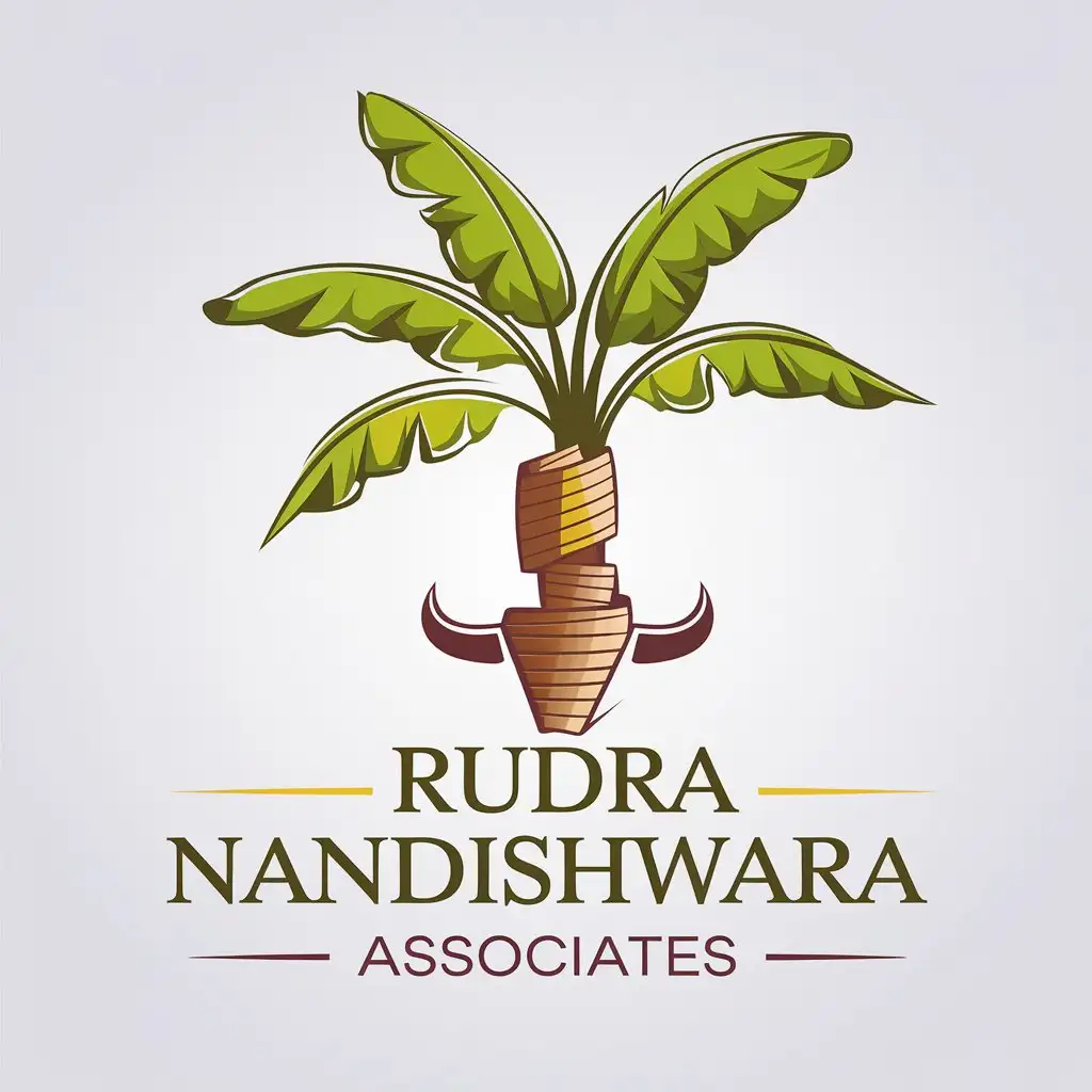 LOGO Design For Rudra Nandishwara Associates Banana Tree and Fiber Strands with Bull Element