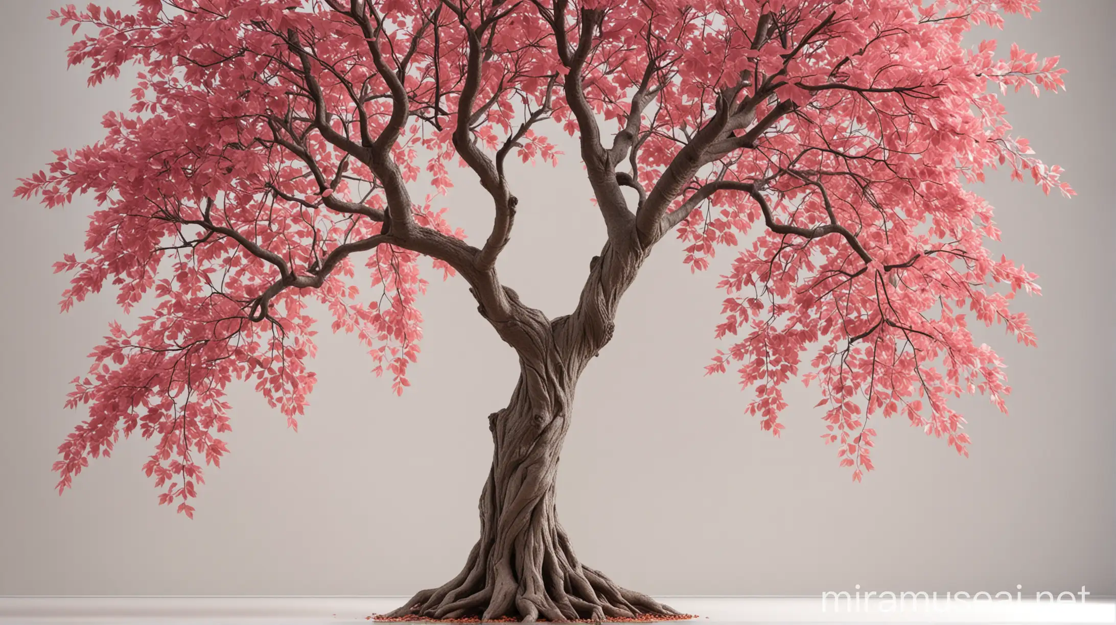 Realistic Tree with Dark Pink Leaves on White Background