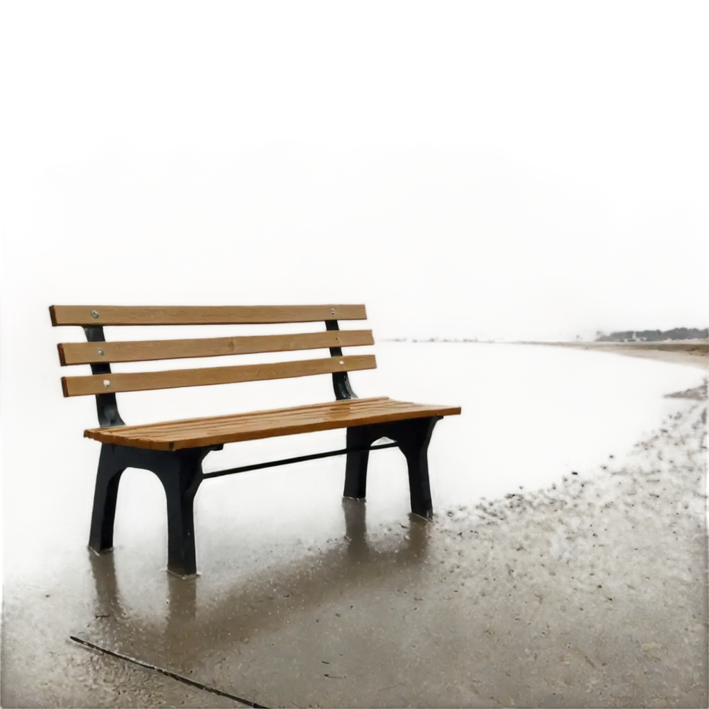 Lonely-Bench-by-the-Beach-in-Autumn-Rain-PNG-Image-Depiction