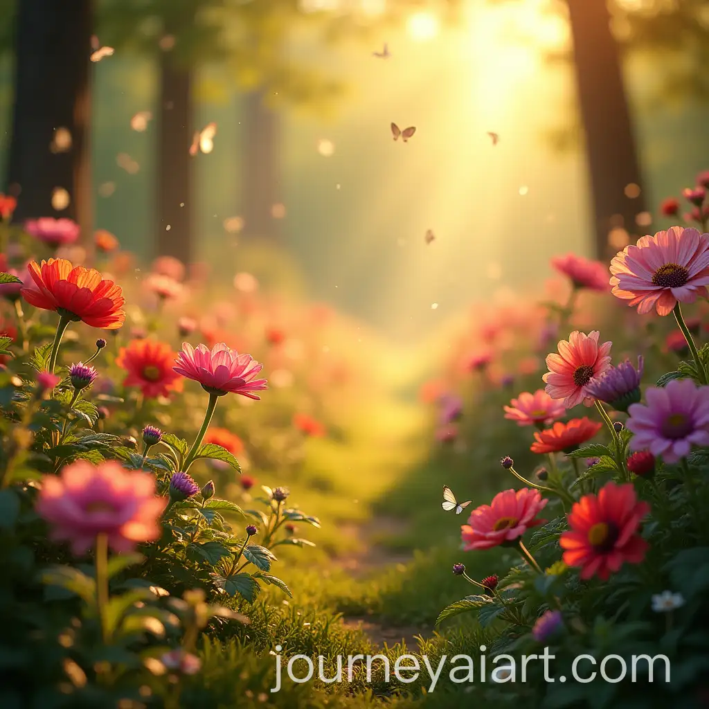 Serene-Garden-with-Vibrant-Flowers-and-Fluttering-Butterflies