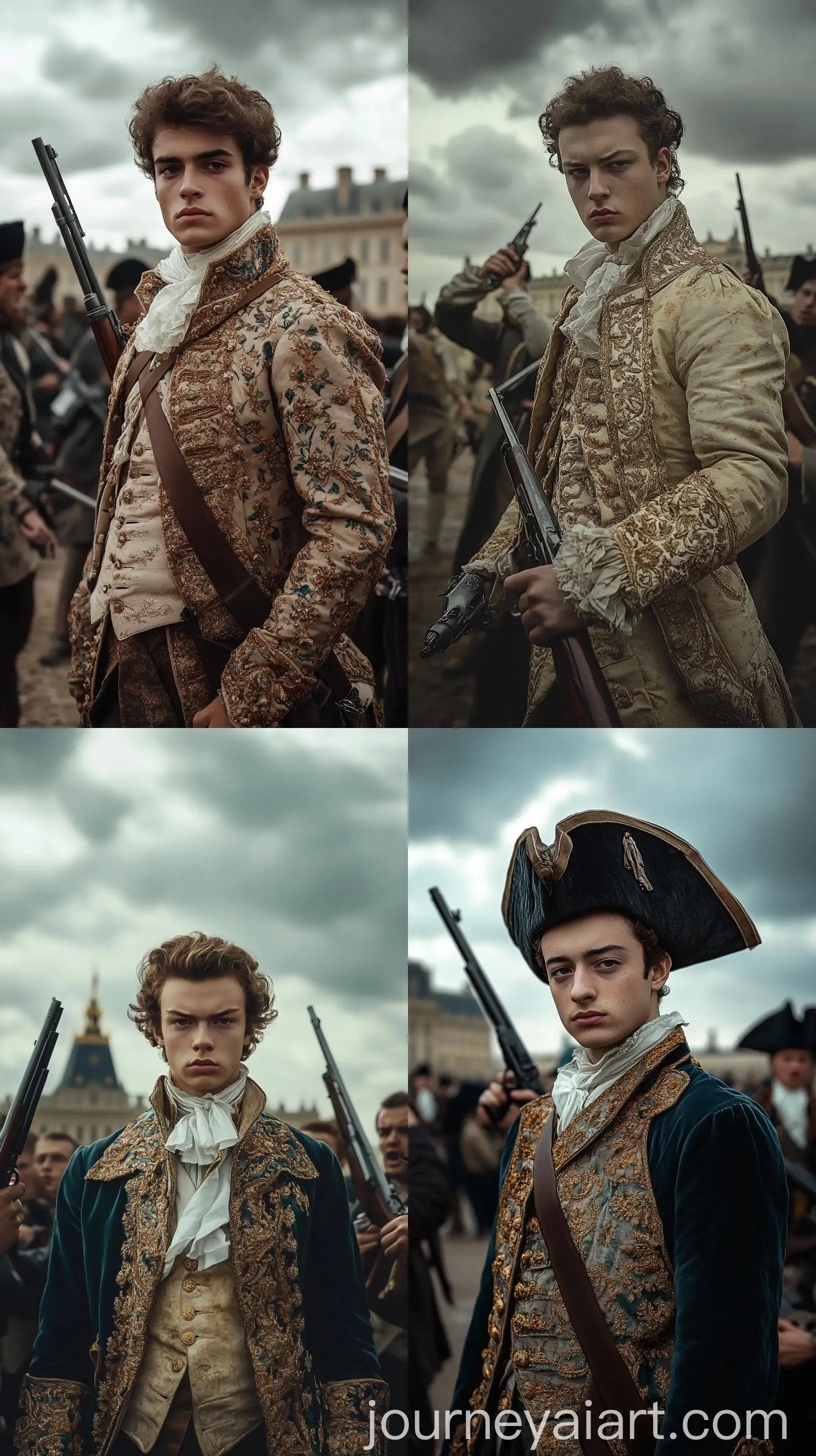 French-Revolutionary-Man-at-Versailles-Palace-Amidst-Angry-Crowds