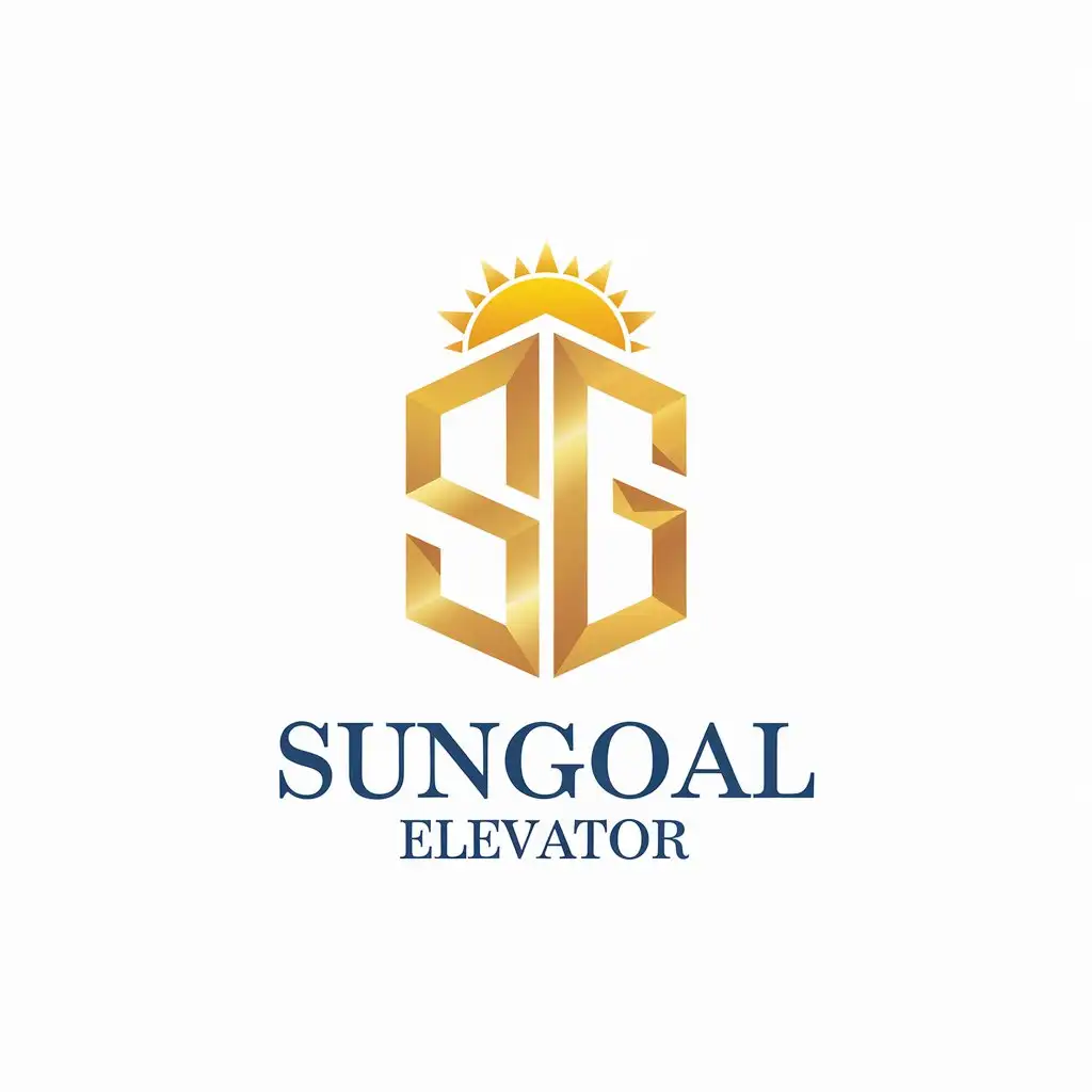 LOGO Design for Sungoal Elevator Gold 3D Elevator Door with Sun and Letter SG Blue Text