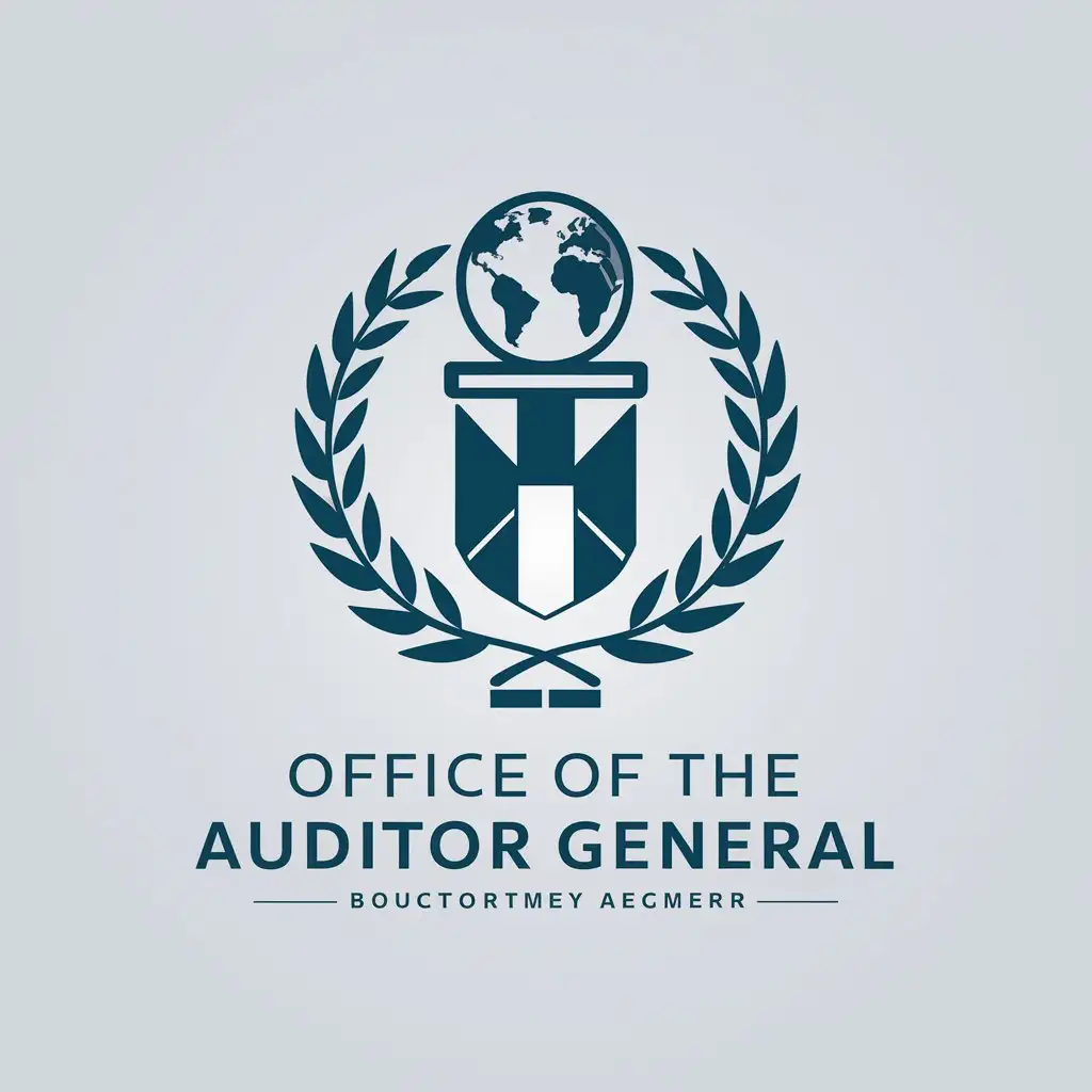 a vector logo design,with the text "office of the auditor general", main symbol:magnifying glass,earth globe,heraldic shield crest,sphere annulet,Moderate,be used in Finance industry,clear background