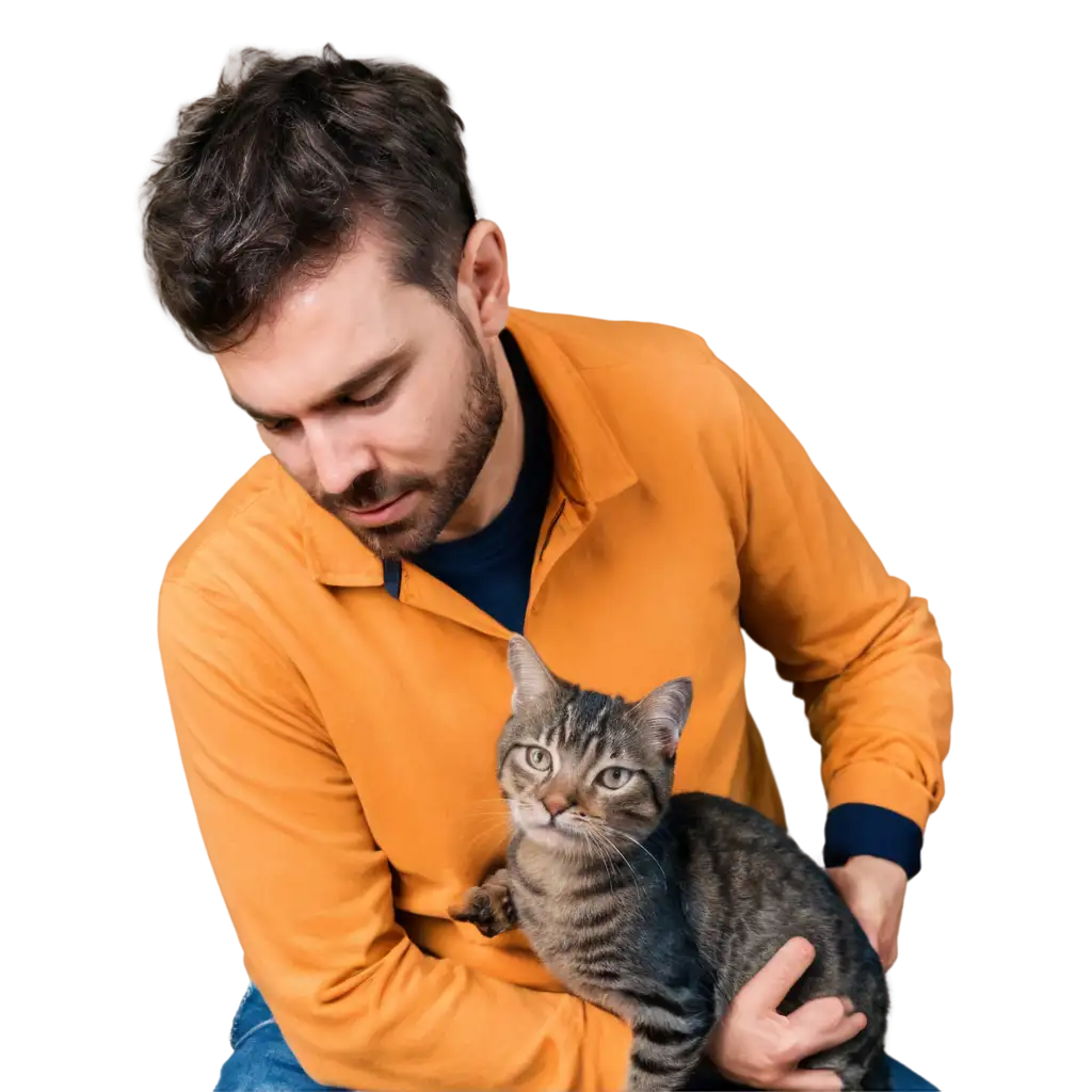 PNG-Image-of-a-Man-with-Cat-Capturing-Serene-Moments-with-Feline-Companions