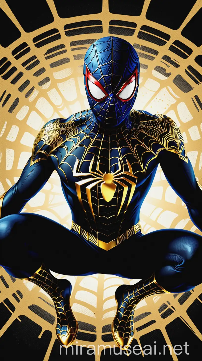 SpiderMan in Black Costume with Golden Texture Spiderman Artistic Font