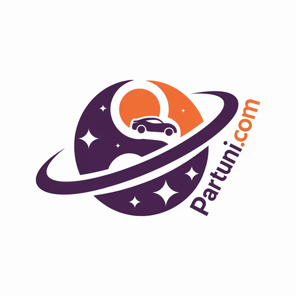 LOGO Design for Partunicom Purple Orange Universe with Car Theme