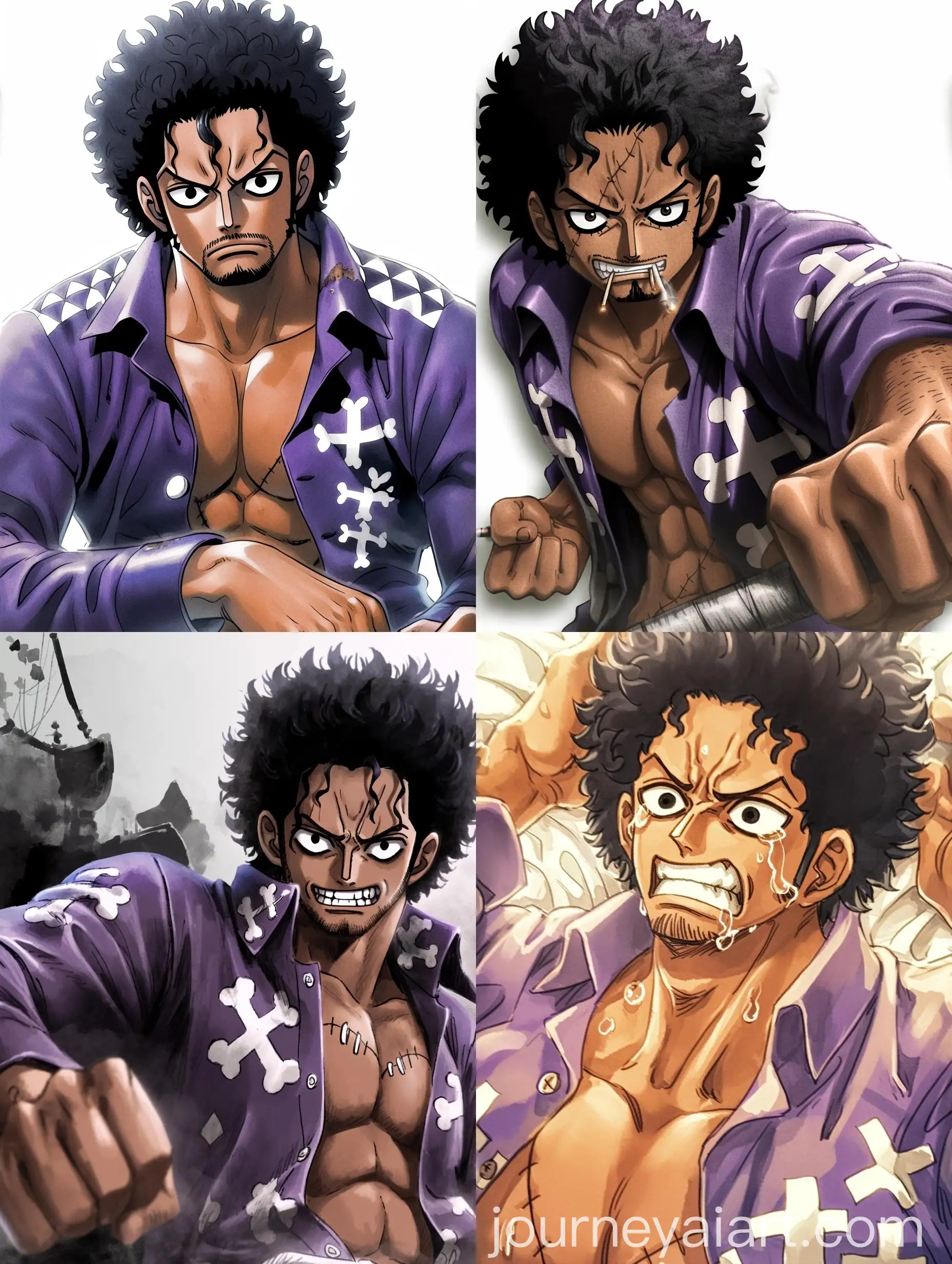 Watercolor-Pirate-Character-from-One-Piece-Manga-Black-Skin-Purple-Shirt