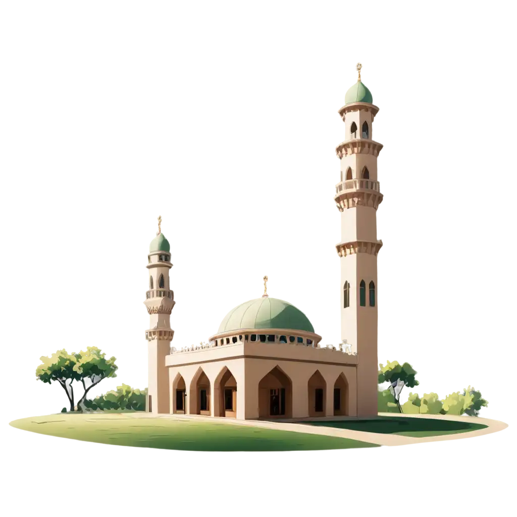 Cartoon-PNG-Image-of-a-Mosque-in-a-Village-HighQuality-and-Versatile-for-Various-Uses