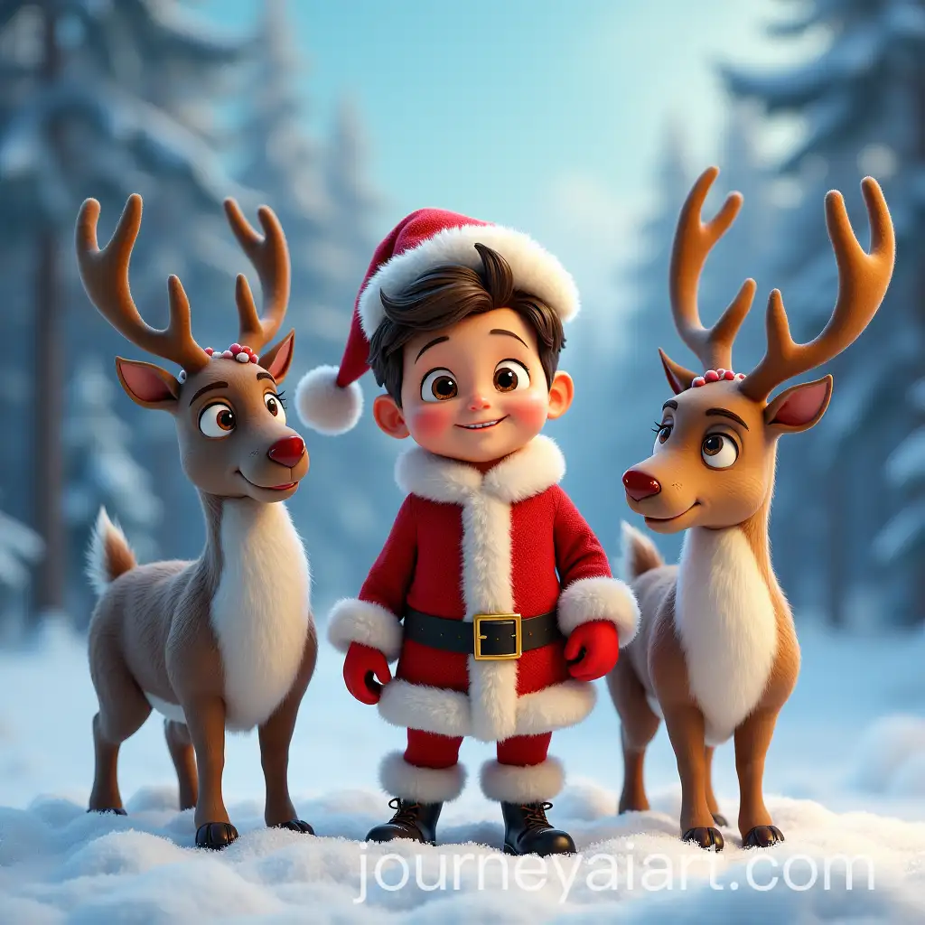 Animated-Boy-with-Reindeers-and-Santa-Claus-in-Lapland-Setting