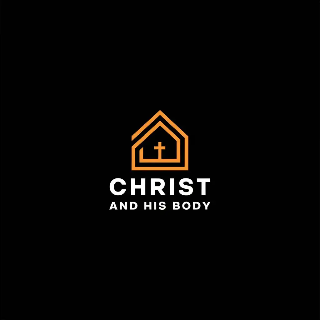 LOGO Design for Christ And His Body White and Orange Text with Black House Symbol for Religious Industry