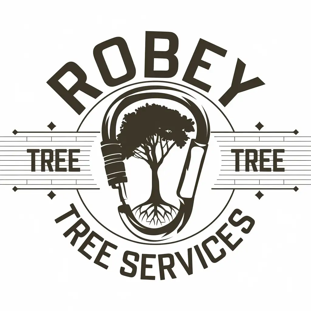 LOGO Design for Robey Tree Services Carabiner Gumtree with Wood Grain Accents