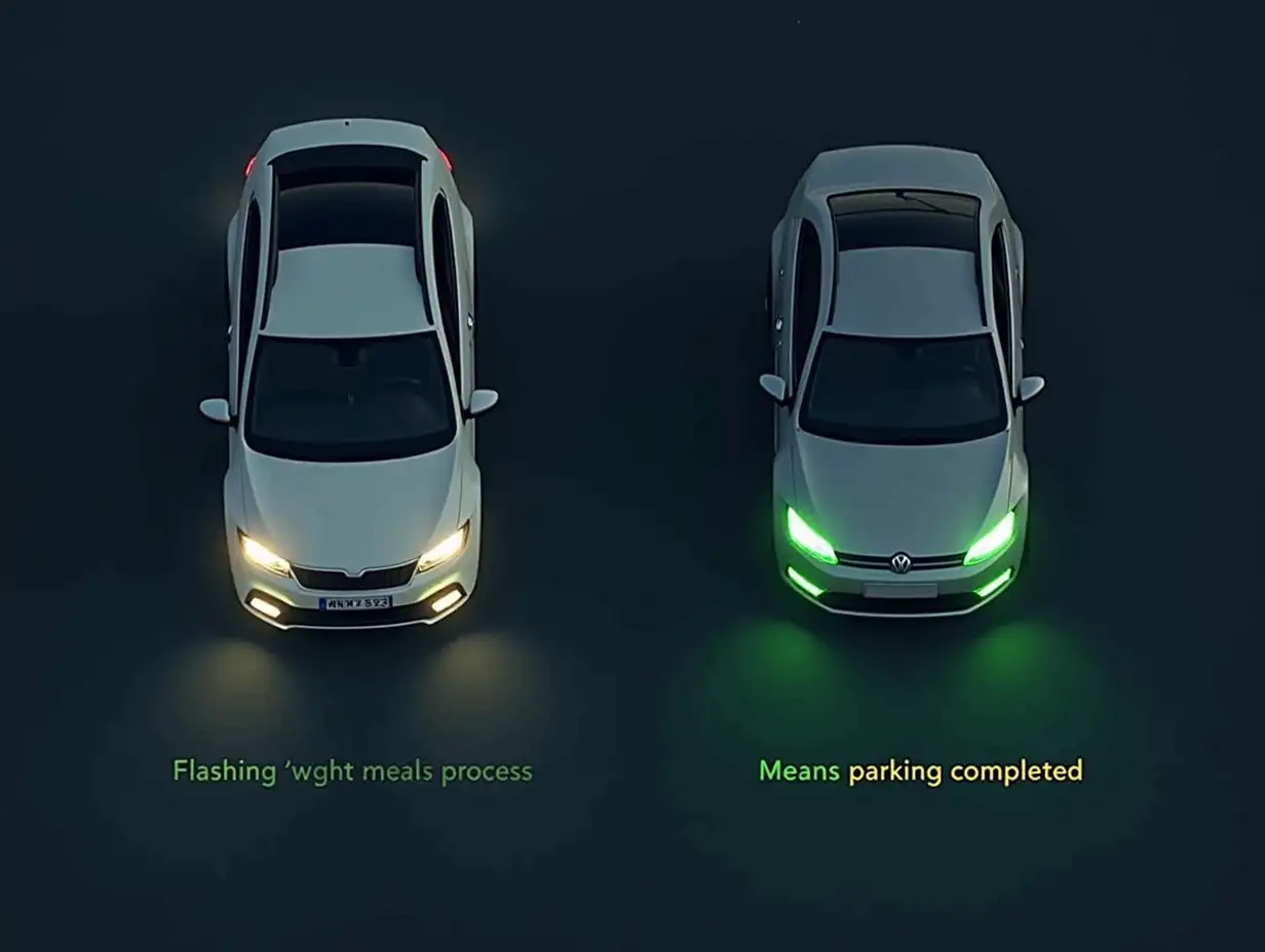 Cars display parking progress and status through the front lights during remote parking, for example, flashing white light means parking in process, green light means parking completed.