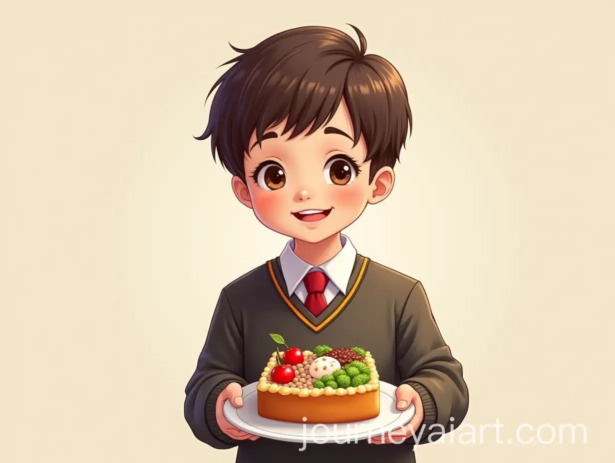 Kazakh-Boy-Holding-Decorated-Bento-Cake-for-September-1st