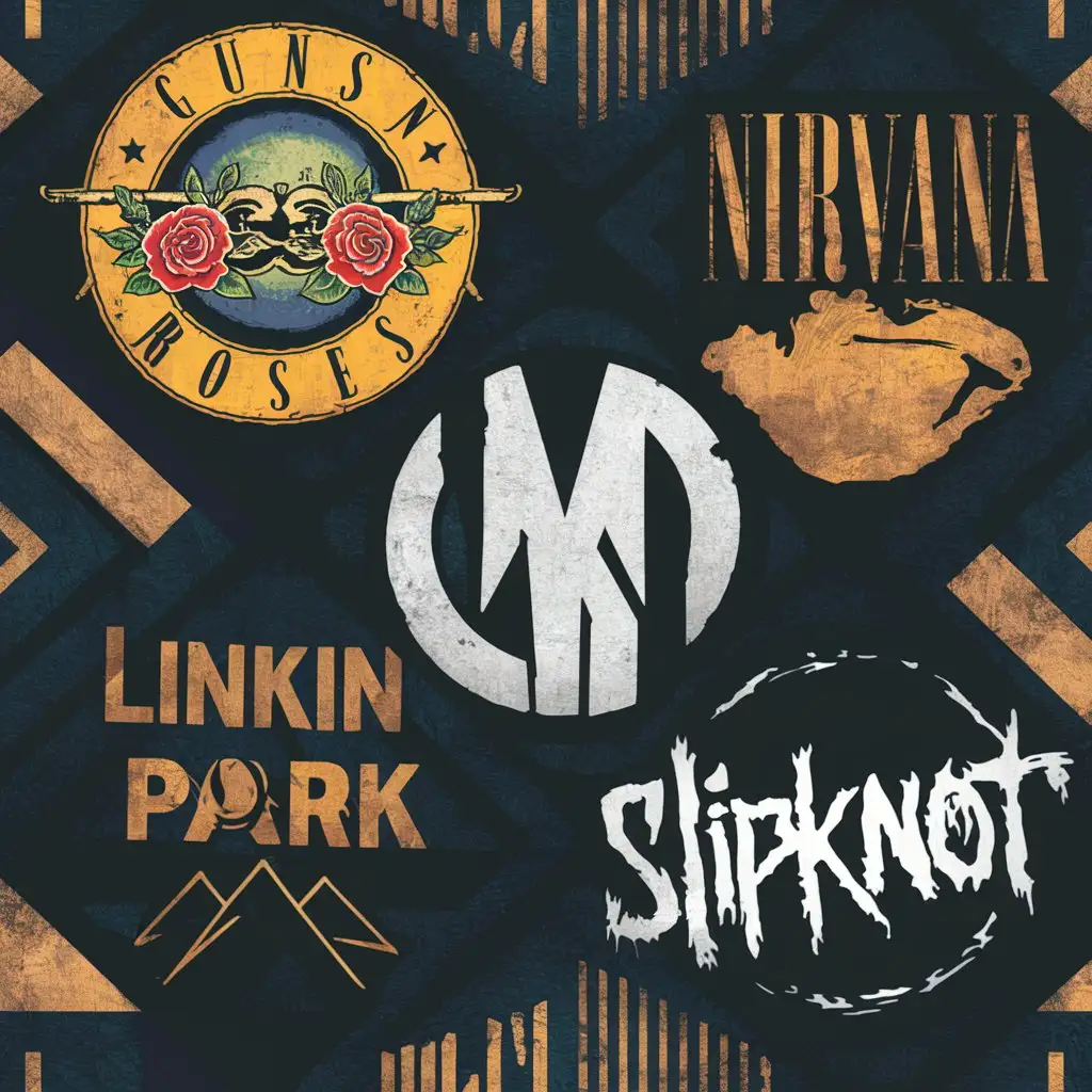 Guns n roses, nirvana, linkin park, maneskin and slipknot logo for wallpaper