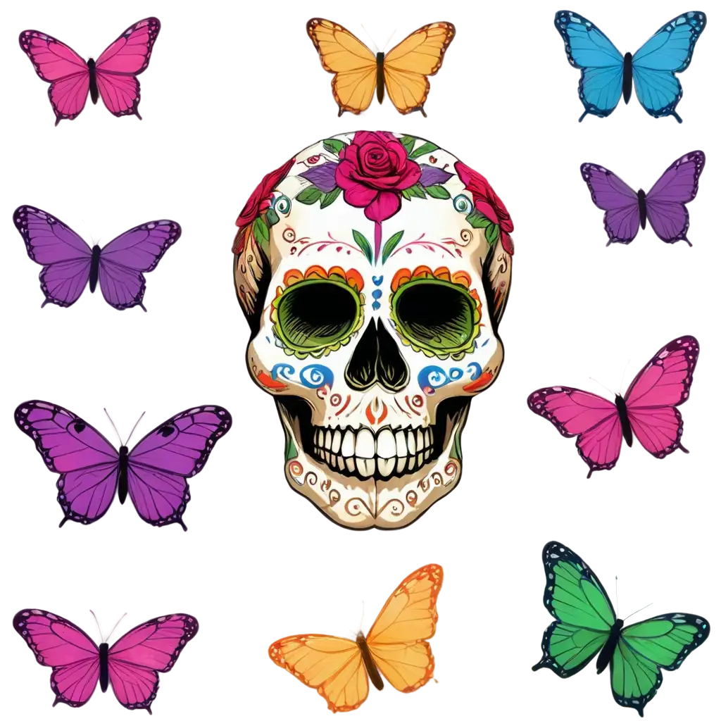 Vibrant-Sugar-Skull-with-Butterflies-PNG-Perfect-for-Diverse-Creative-Applications