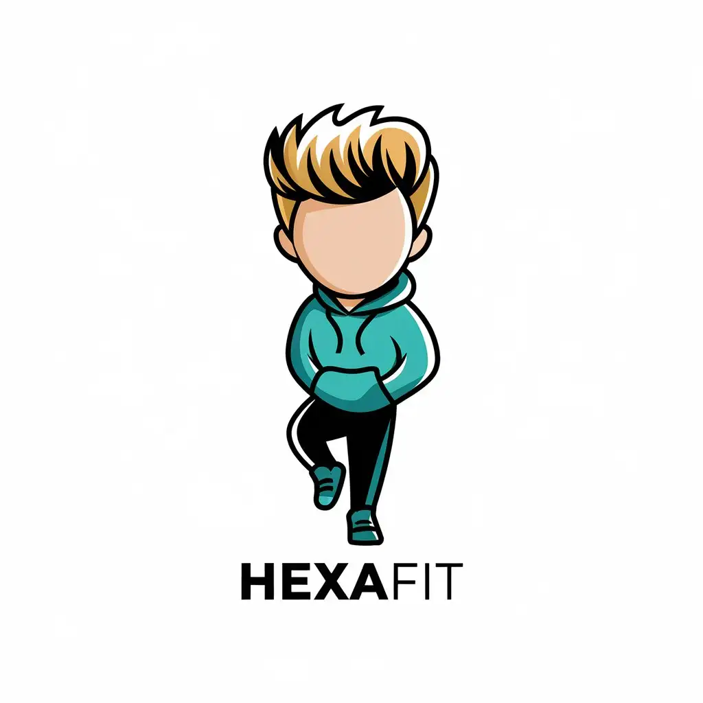 LOGO Design for HexaFit Minimalistic Vector with Handsome Boy in Turquoise Hoodie and Black Pants