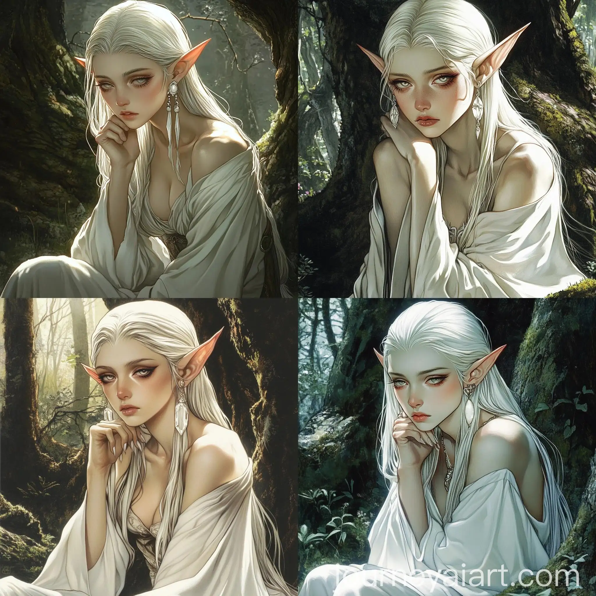 Elegant-Elven-Woman-with-Crystal-Earrings-in-Forest