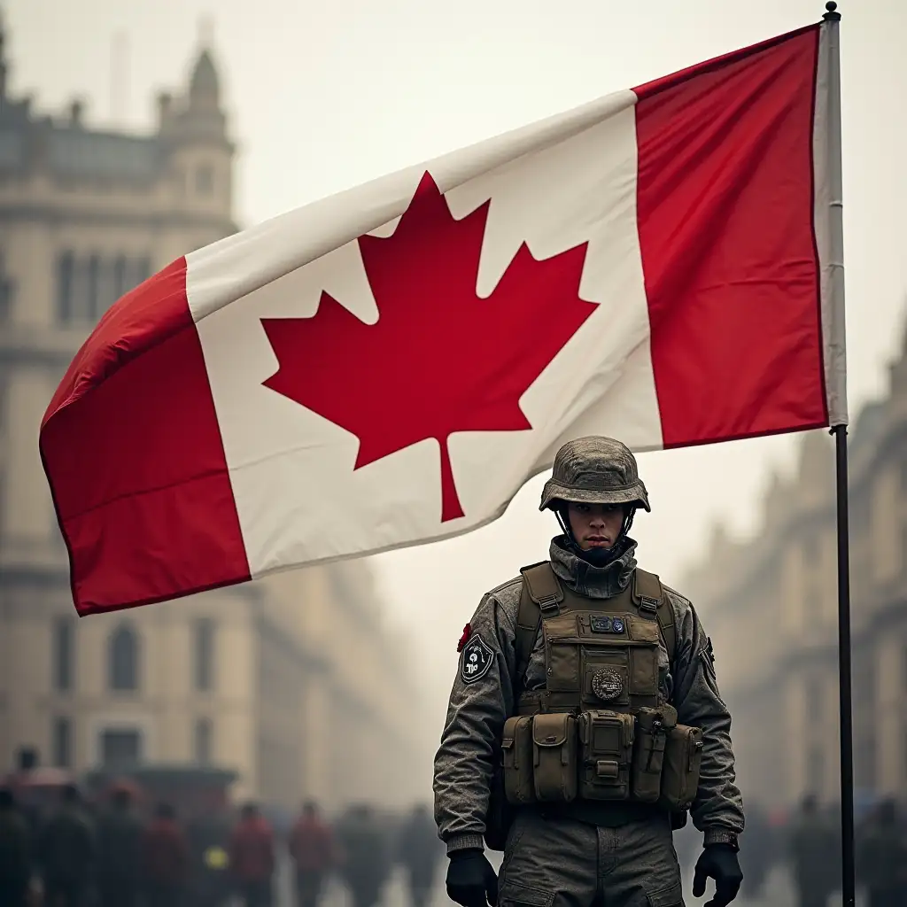 canada flag and army