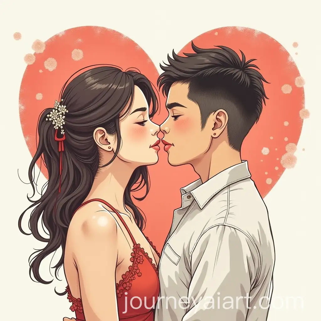 Manga-Style-Drawing-of-Asian-Lovers-in-a-Romantic-Moment