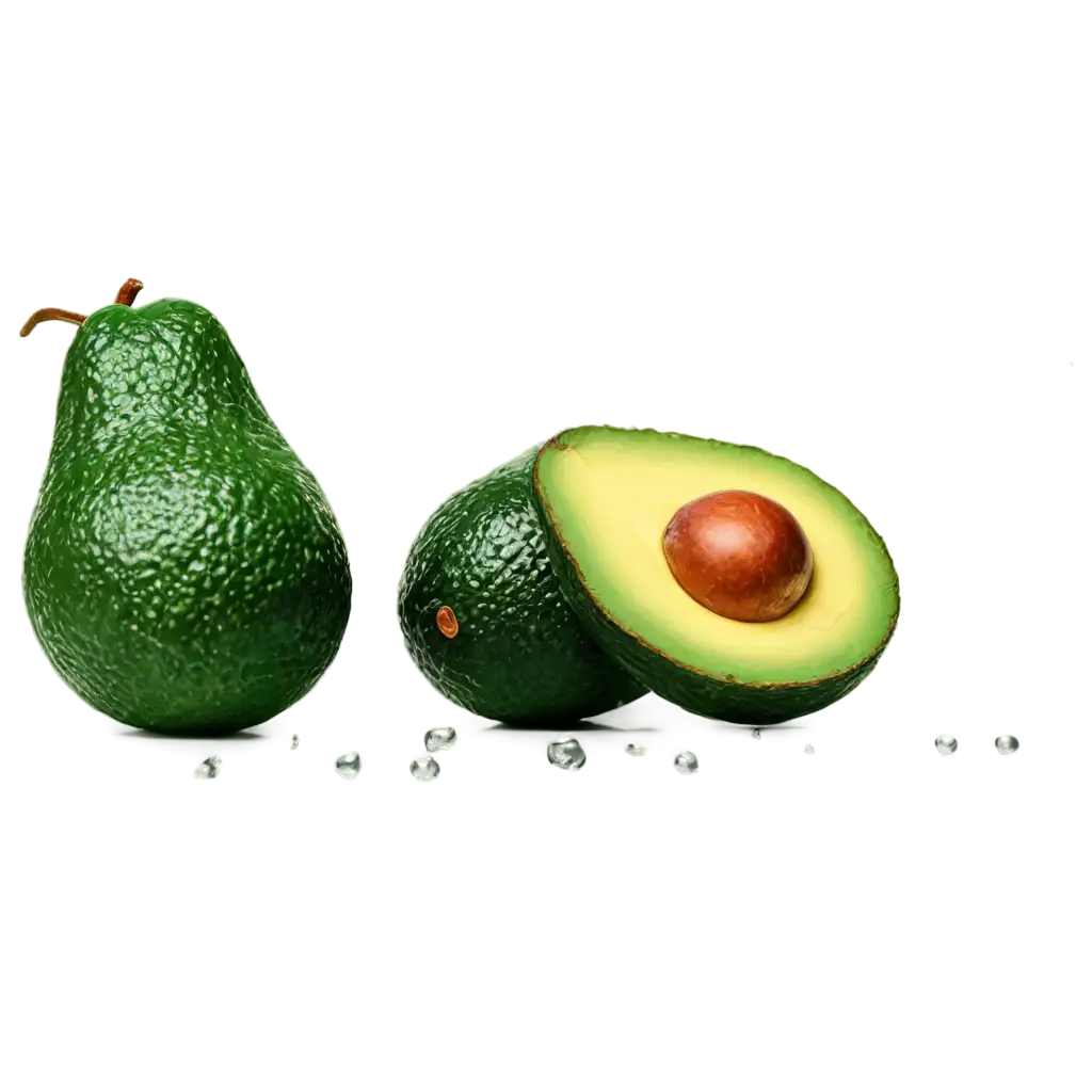 HighResolution-PNG-Image-of-a-Fresh-Ripe-Avocado-with-Water-Droplets-and-Floating-Leaves-Photorealistic-Food-Photography