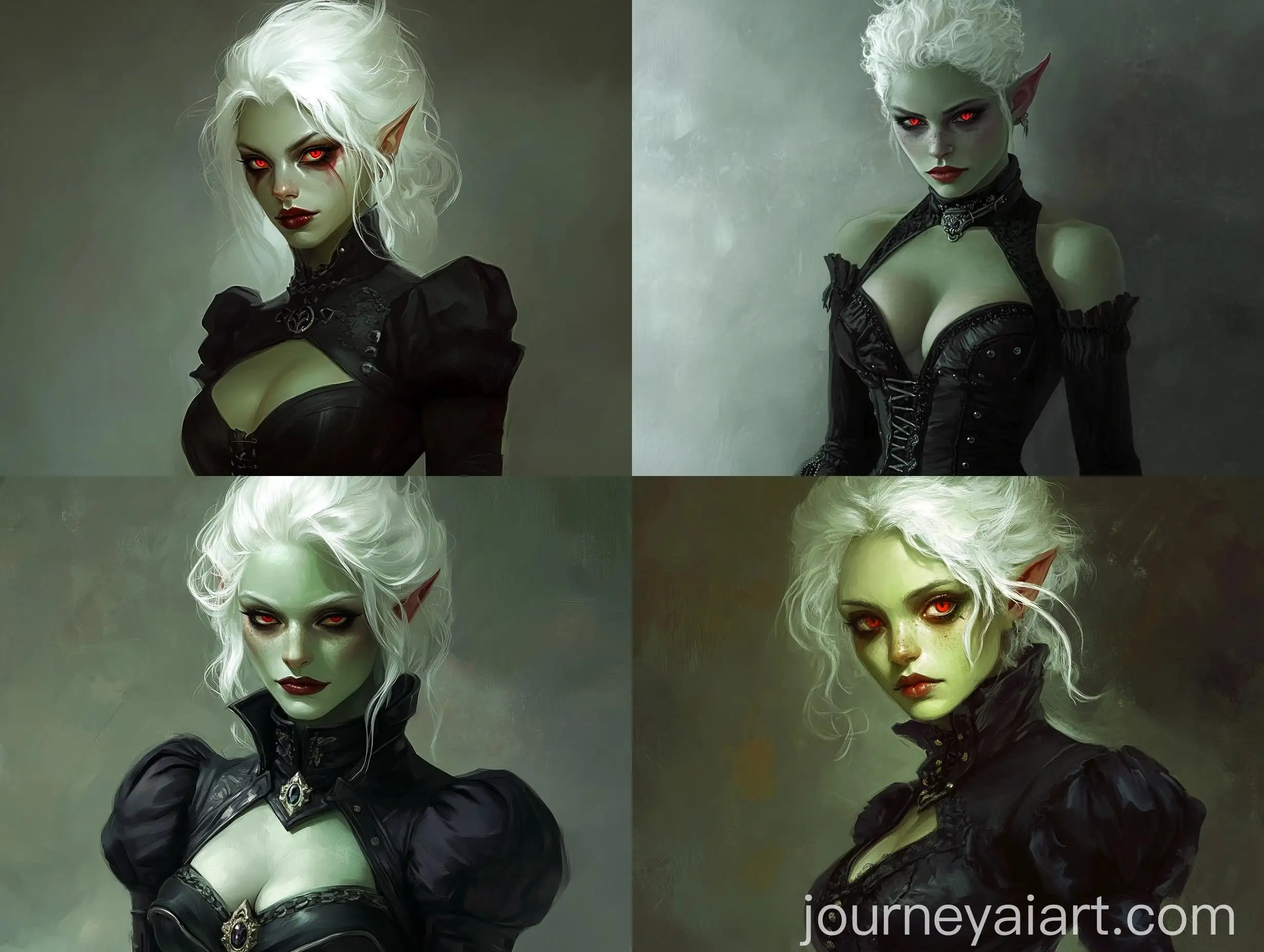 Fantasy-Portrait-of-an-Orc-Female-in-Black-Corset-and-Frizzy-White-Hair