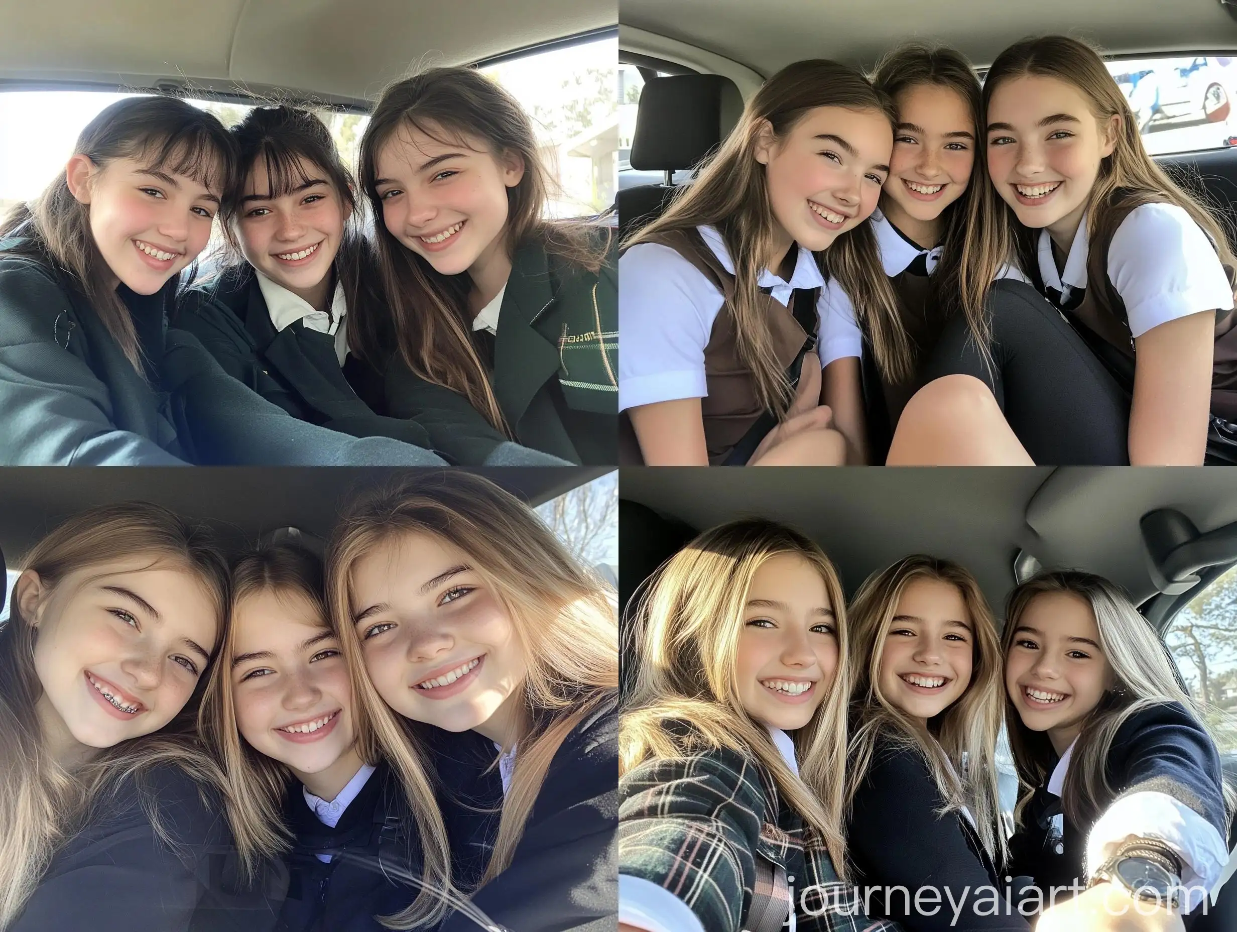Three-Girls-in-Car-Smiling-in-School-Uniforms