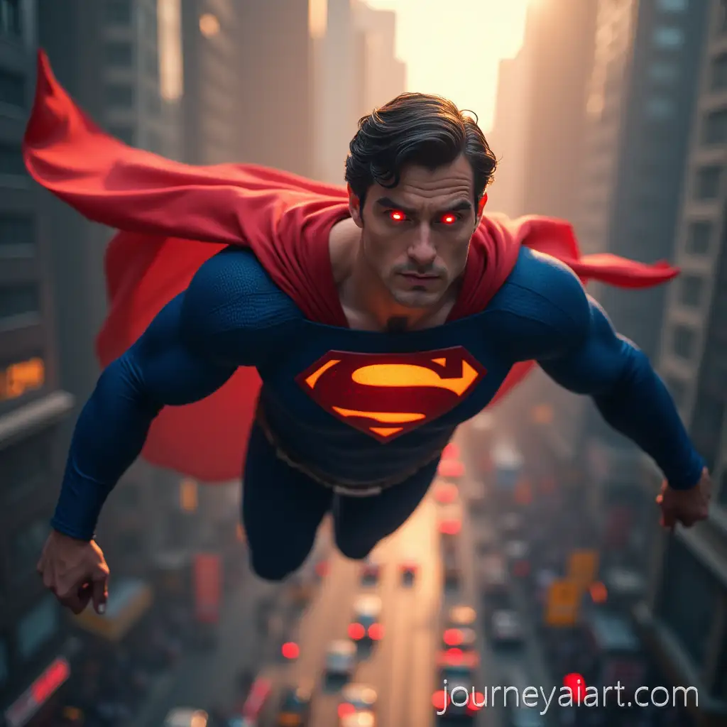 Superman-Flying-Over-City-withSuperman-flying-in-city-Laser-Beam-Eyes-and-Outstretched-Arm