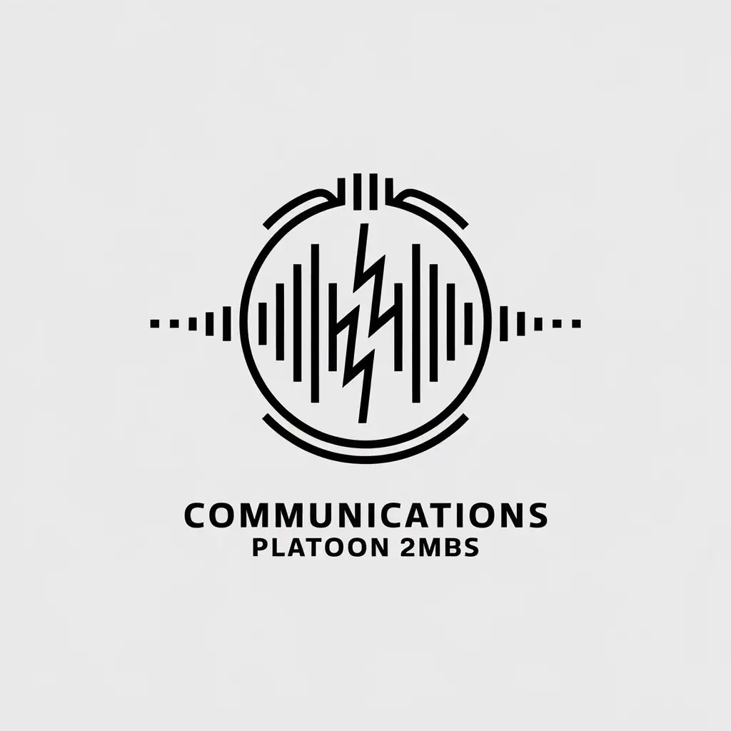 a vector logo design,with the text "Communications platoon 2MBS", main symbol:Sound waves and electricity,Minimalistic,be used in Technology industry,clear background