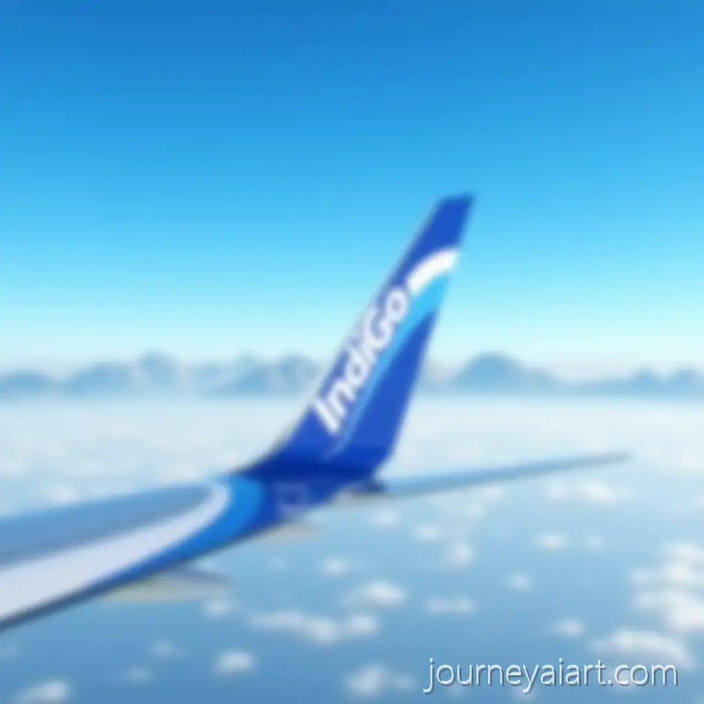 IndiGo-Aircraft-Tail-Fin-with-Clear-Sky-and-Mountains-Background