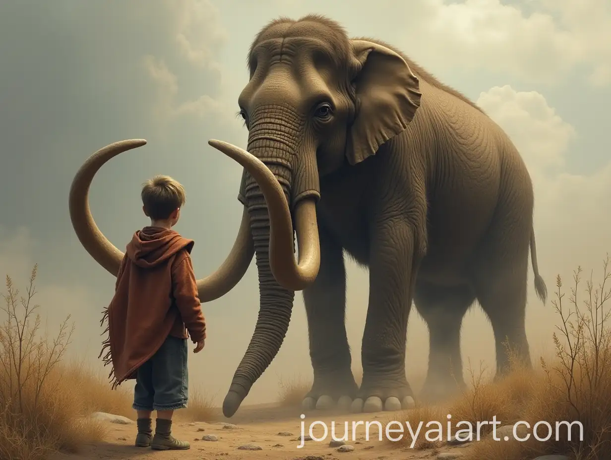 A-Boy-Confronting-a-Mammoth-in-an-Ancient-Landscape