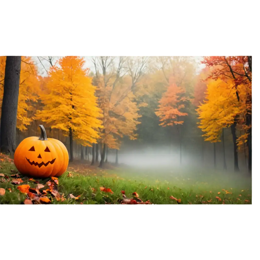 Vibrant-Autumn-Theme-PNG-Colorful-Forest-with-Pumpkin-for-Seasonal-Inspiration