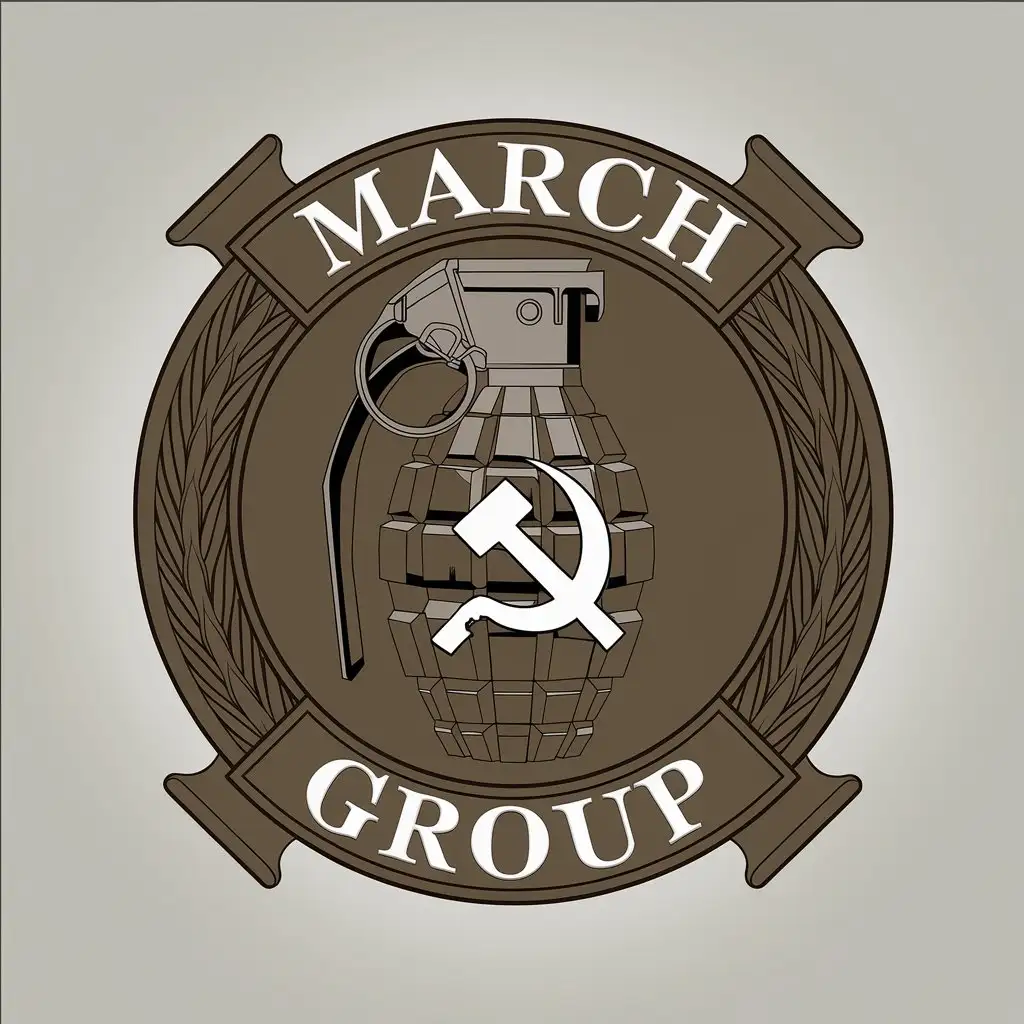 LOGO Design for March Group Round Military Badge with Grenade and Communism Theme