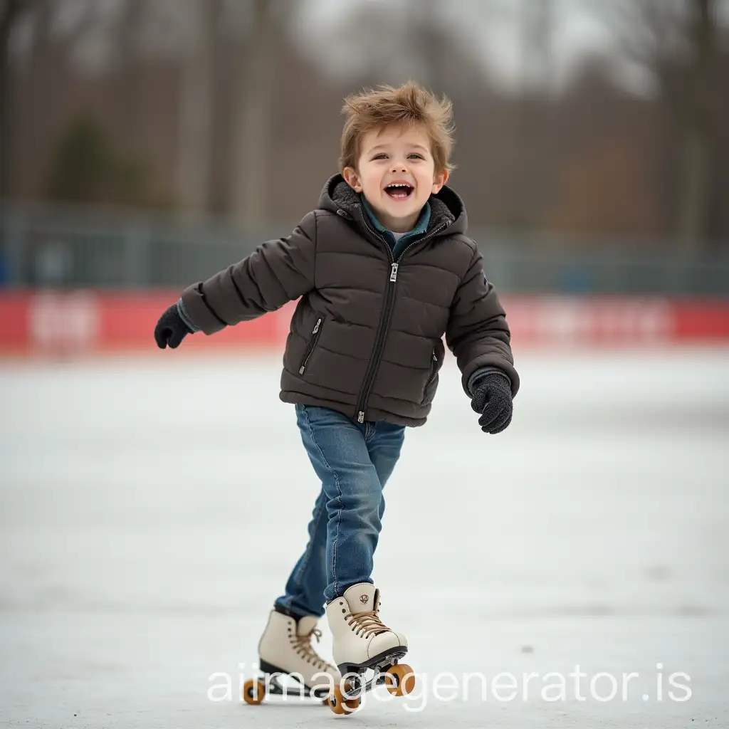 A boy of 12 years old doing roller skating artistic figure skating, a bit chubby but stylish and happy doing a pirouette
