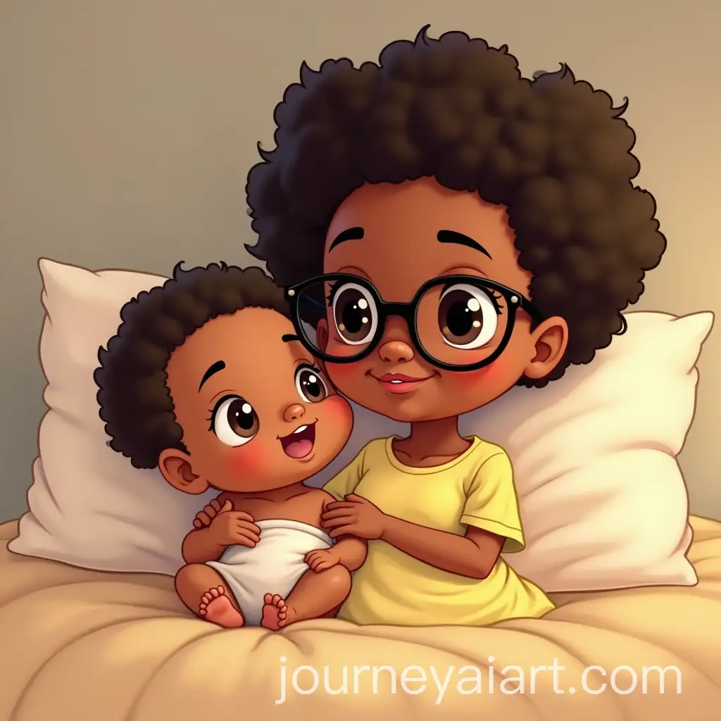 Granny-and-Baby-Cuddling-in-Bed-with-Glasses-and-Afro-Hairstyle