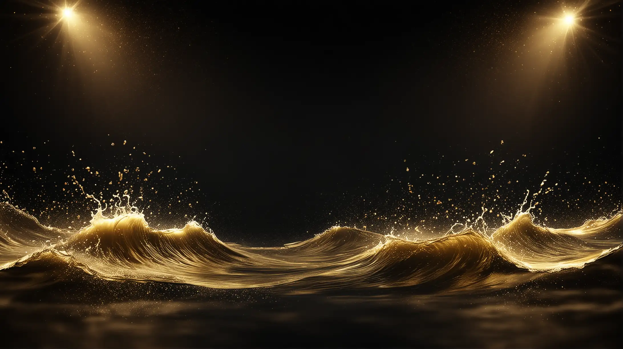 Abstract Black Background with Wave and Gold Light Effects