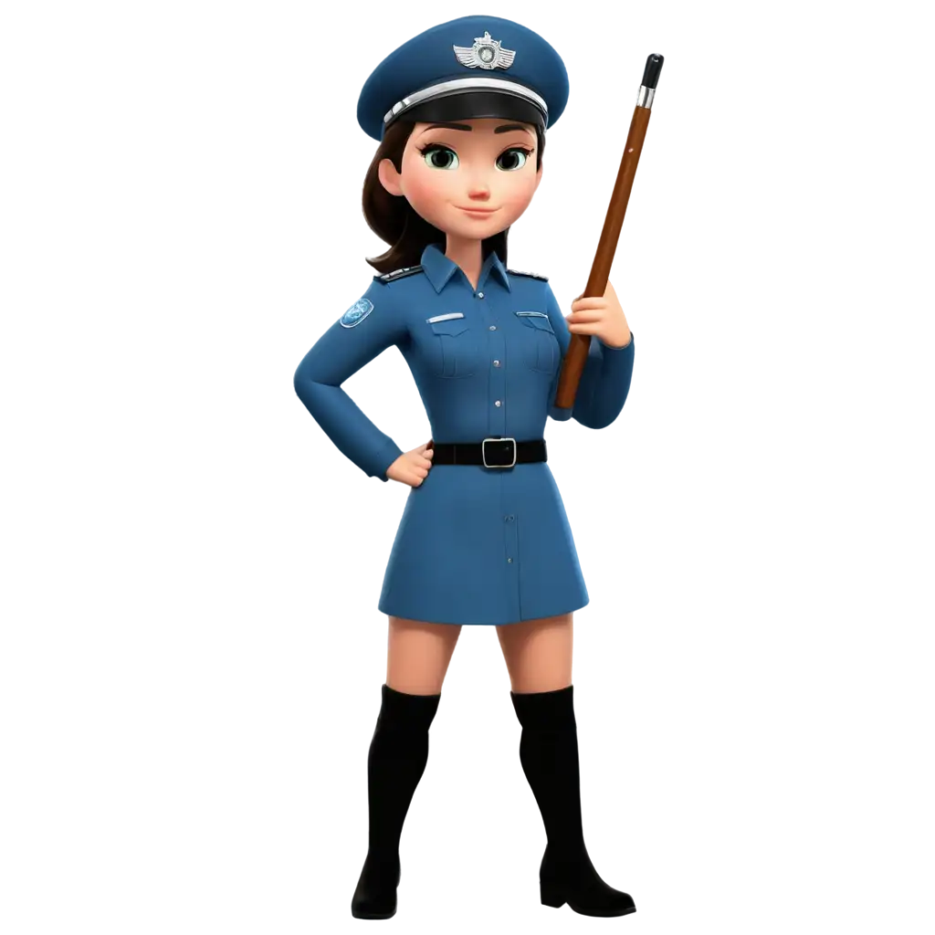 Cartoon-Character-Girl-in-Russian-Police-Uniform-with-Baton-PNG-Image